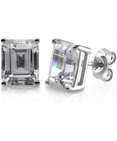 Sterling Silver Solitaire Emerald Cut Cubic Zirconia CZ Anniversary Stud Earrings for Unisex, Rhodium Plated 9mm x 7mm $19.95...