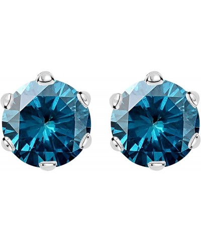 1/2-10 Carat Total Weight Blue Diamond Stud Earrings 6 Prong Push Back 0.5 Carat 14K White Gold $1.00 Earrings