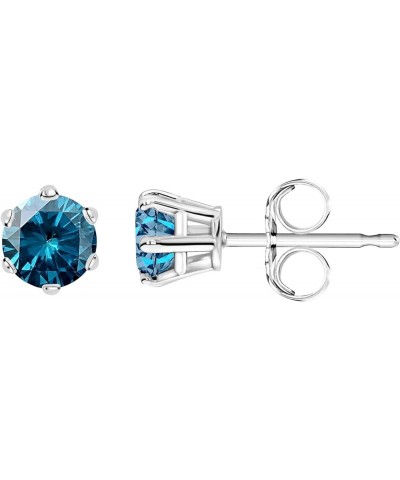 1/2-10 Carat Total Weight Blue Diamond Stud Earrings 6 Prong Push Back 0.5 Carat 14K White Gold $1.00 Earrings