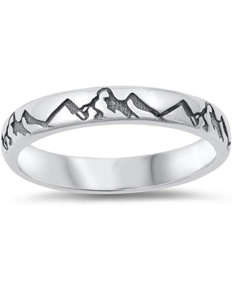 925 Sterling Silver Oxidized Mountains Classic Eternity Band Ring $9.90 Rings