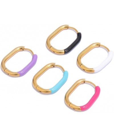 Oval Colorful Enamel Hoop Earrings For Women Girls Cute Jewelry Hoop Huggie Earrings Purple $10.25 Earrings