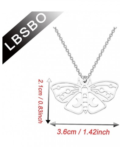 Stainless Steel Moth Charm Necklace Moth Pendant Crescent Moon on Moth Charm Butterfly Charm Pendant Necklace Butterfly N $10...