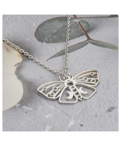 Stainless Steel Moth Charm Necklace Moth Pendant Crescent Moon on Moth Charm Butterfly Charm Pendant Necklace Butterfly N $10...