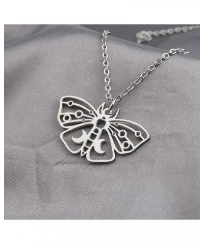 Stainless Steel Moth Charm Necklace Moth Pendant Crescent Moon on Moth Charm Butterfly Charm Pendant Necklace Butterfly N $10...