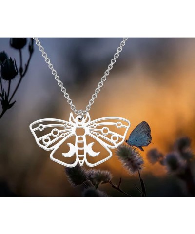 Stainless Steel Moth Charm Necklace Moth Pendant Crescent Moon on Moth Charm Butterfly Charm Pendant Necklace Butterfly N $10...