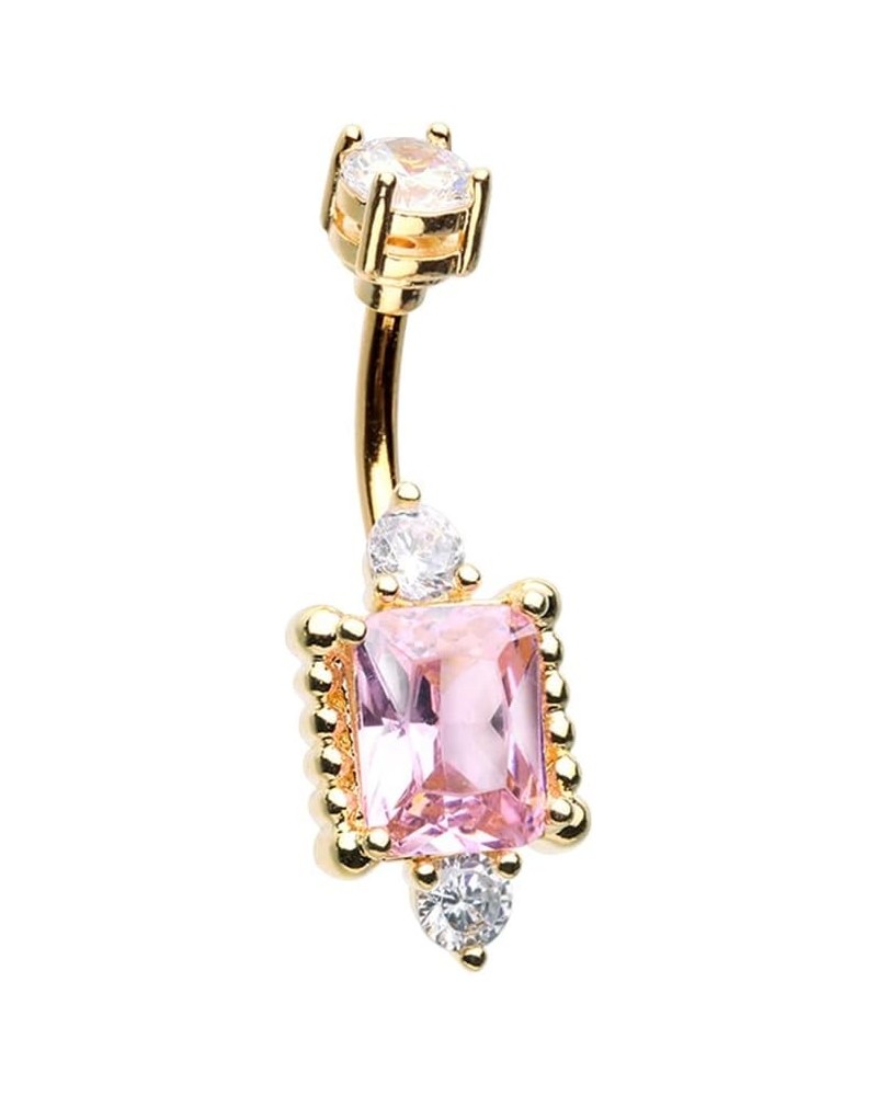 14GA Stainless Steel Pink CZ Crystal Princess Mirror Belly Button Ring Gold Tone $12.15 Body Jewelry