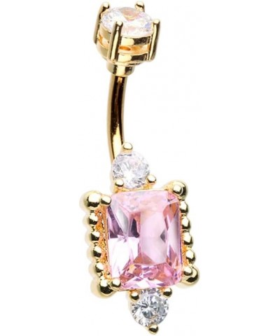 14GA Stainless Steel Pink CZ Crystal Princess Mirror Belly Button Ring Gold Tone $12.15 Body Jewelry