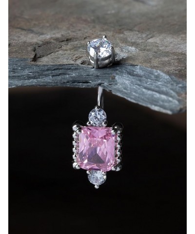 14GA Stainless Steel Pink CZ Crystal Princess Mirror Belly Button Ring Gold Tone $12.15 Body Jewelry