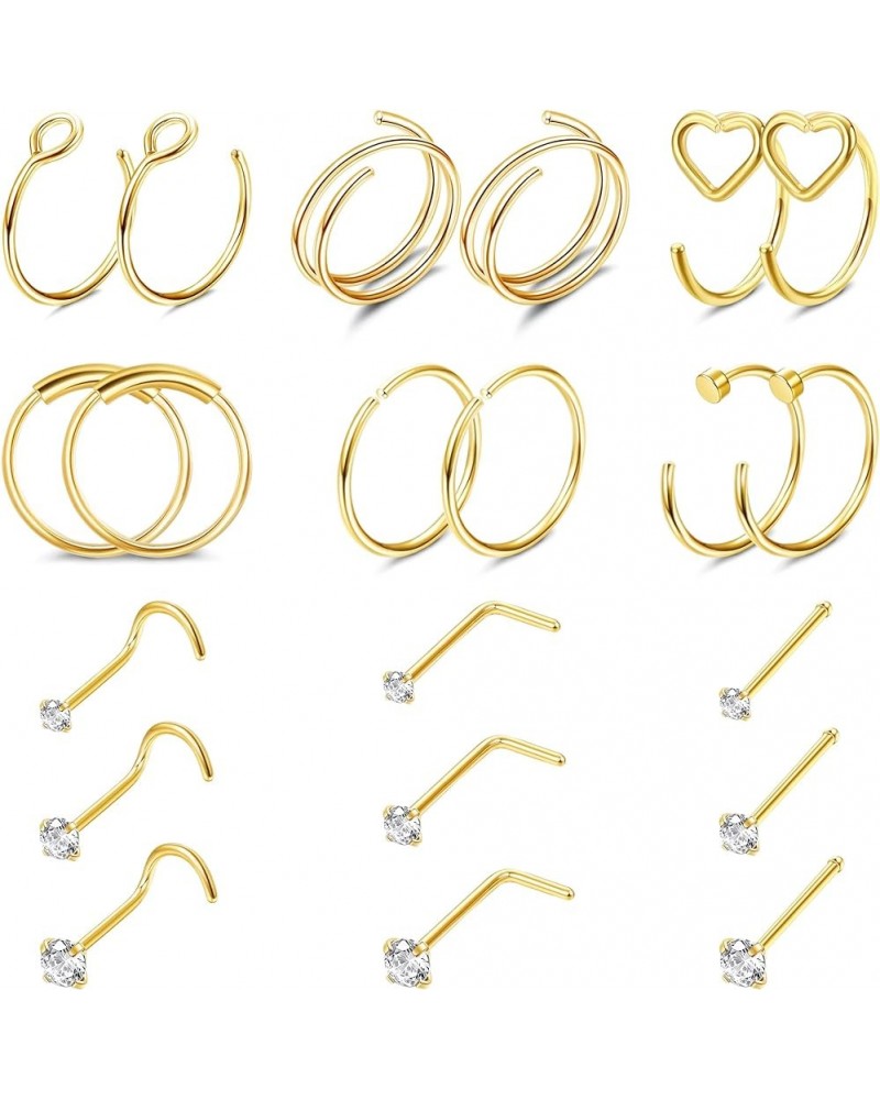 21Pcs 22G Nose Rings Hoops 20G Surgical Steel Nose Studs Nostril Nose Piercings Jewelry for Women Men Heart Double Nose Ring ...