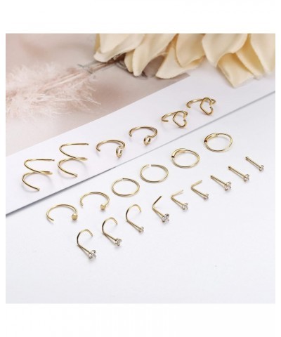 21Pcs 22G Nose Rings Hoops 20G Surgical Steel Nose Studs Nostril Nose Piercings Jewelry for Women Men Heart Double Nose Ring ...