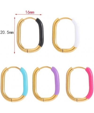 Oval Colorful Enamel Hoop Earrings For Women Girls Cute Jewelry Hoop Huggie Earrings Purple $10.25 Earrings