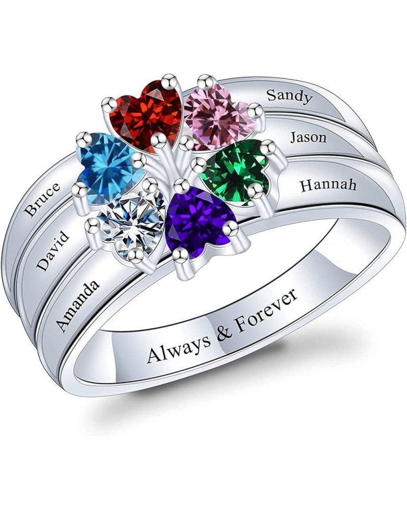 Personalized Mothers Rings with 6 Simulated Birthstones Engraved Family Name Customized Rings to Her Birthday Anniversary Pro...