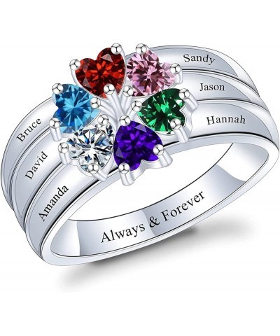 Personalized Mothers Rings with 6 Simulated Birthstones Engraved Family Name Customized Rings to Her Birthday Anniversary Pro...