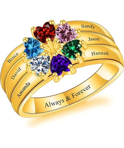 Personalized Mothers Rings with 6 Simulated Birthstones Engraved Family Name Customized Rings to Her Birthday Anniversary Pro...