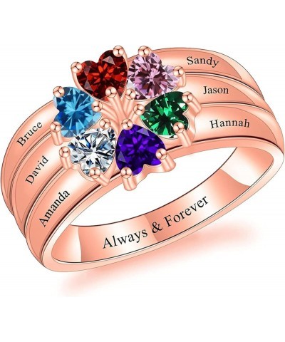 Personalized Mothers Rings with 6 Simulated Birthstones Engraved Family Name Customized Rings to Her Birthday Anniversary Pro...