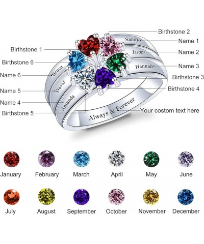 Personalized Mothers Rings with 6 Simulated Birthstones Engraved Family Name Customized Rings to Her Birthday Anniversary Pro...