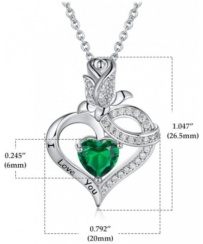 18K White Gold Plated Crystal Heart and Rose Flower Pendant Necklaces for Women with Letter I Love You green $8.39 Necklaces