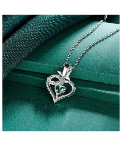 18K White Gold Plated Crystal Heart and Rose Flower Pendant Necklaces for Women with Letter I Love You green $8.39 Necklaces