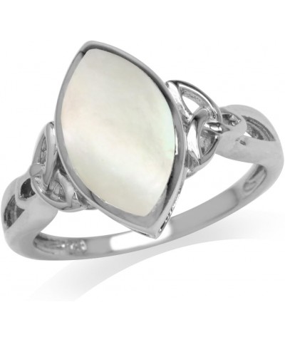 14x7mm Marquise Shape 925 Sterling Silver Triquetra Celtic Knot Ring White Mother Of Pearl-Rhodium Plated 9.25 $11.37 Rings