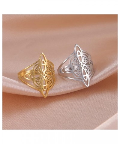 Openworked Witches Knot Ring Stainless Steel Pagan Wiccan Symbol Magic Knot 4-Pointed Celtic Knot Witchcraft Amulet Rings for...