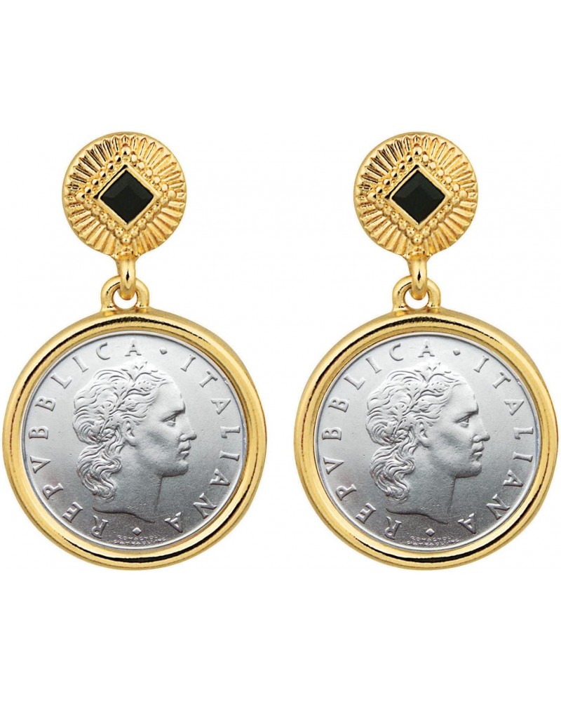 Earrings Italian 50 Lire Coin Jewelry- Post Pin Style- Goldtone Bezel-Minted in Italy- Art Deco $15.73 Earrings