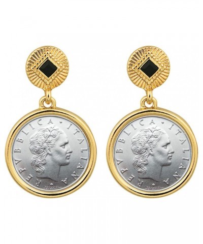 Earrings Italian 50 Lire Coin Jewelry- Post Pin Style- Goldtone Bezel-Minted in Italy- Art Deco $15.73 Earrings