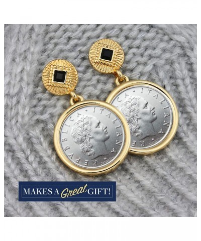 Earrings Italian 50 Lire Coin Jewelry- Post Pin Style- Goldtone Bezel-Minted in Italy- Art Deco $15.73 Earrings