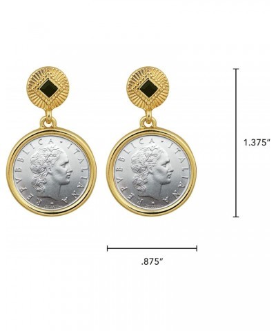 Earrings Italian 50 Lire Coin Jewelry- Post Pin Style- Goldtone Bezel-Minted in Italy- Art Deco $15.73 Earrings