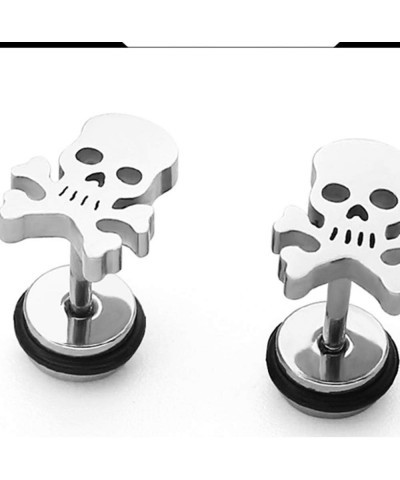 Stainless Steel Gothic Skull Bone Skeleton Biker Cocktail Party Halloween Stud Earrings Silver $6.47 Earrings