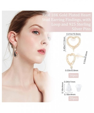 1 Box 20Pcs Heart Stud Earring 18K Gold Plated Brass Hollow Love Heart Stud Earrings Posts with Silver Earring Pins and Plast...