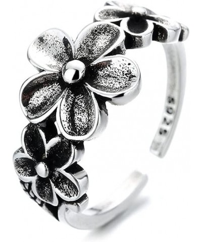 Vintage Plumeria Flower 925 Silver Plated Open Band Ring for Women Girls Statement Adjustable Expandable Daisy Knuckle Finger...