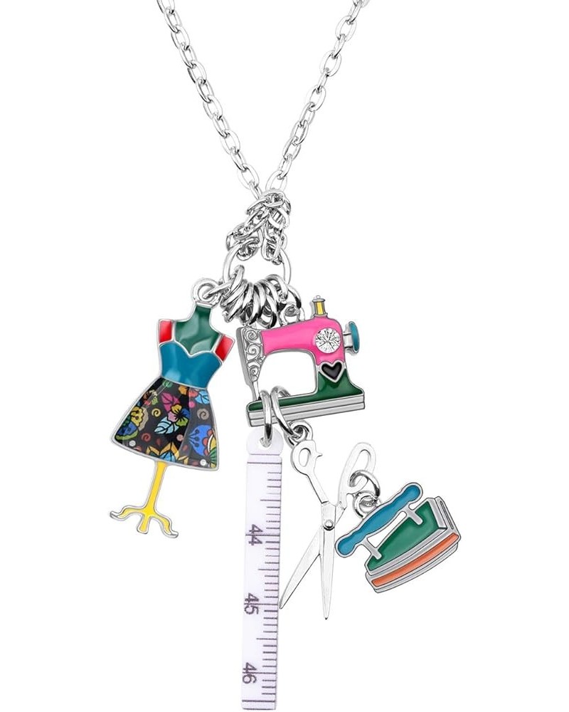 Statement Enamel Rhinestone Chain Sewing Machine Necklaces Pendant Original Design for Women Girls Jewelry Multi $8.69 Necklaces