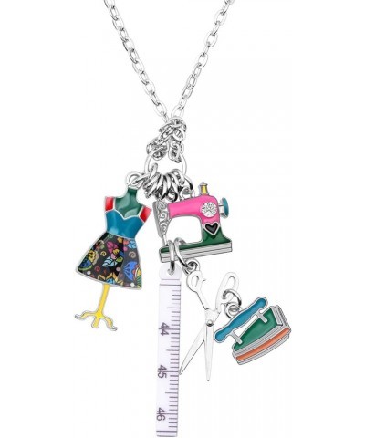 Statement Enamel Rhinestone Chain Sewing Machine Necklaces Pendant Original Design for Women Girls Jewelry Multi $8.69 Necklaces