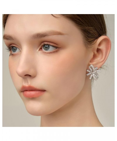 Rhinestone Bow Stud Earrings for Women, Bowknot Shape Earrings Cubic Zirconia Rhinestone Earrings Silver $10.50 Earrings