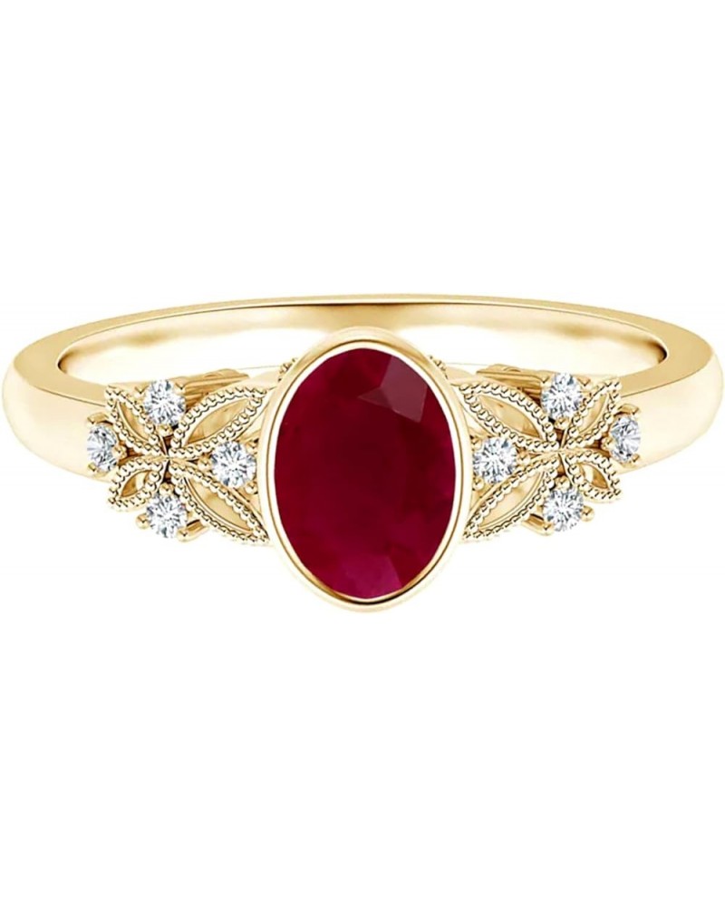 Bezel Set 1.00 Cts Oval Cut Ruby Gemstone 925 Sterling Silver Vintage Style Ring Yellow Gold Plated Silver $18.36 Rings