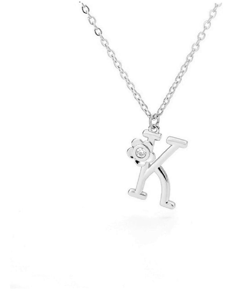 Stainless Steel Flower Initial Pendant, A-Z, 26 Letter Alphabet CZ Cubic Zirconia Necklace K (Silver) $12.53 Necklaces