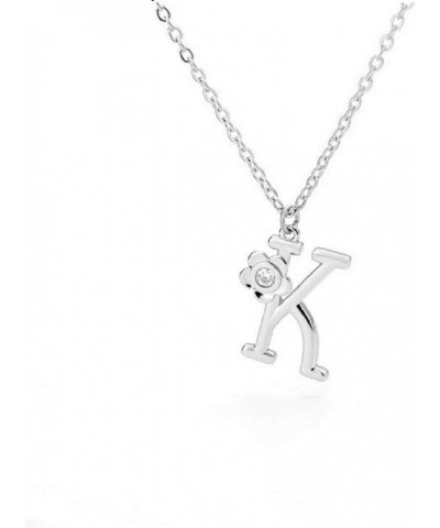 Stainless Steel Flower Initial Pendant, A-Z, 26 Letter Alphabet CZ Cubic Zirconia Necklace K (Silver) $12.53 Necklaces