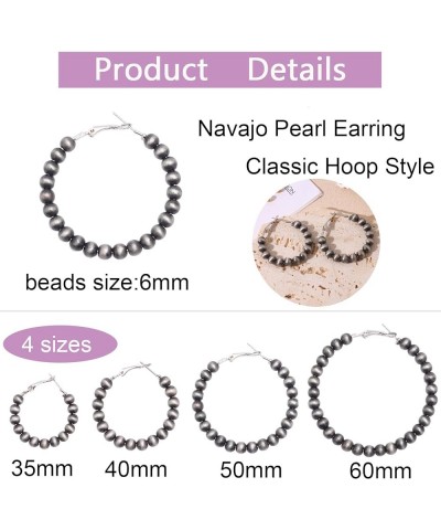 4 Pairs Navajo Hoop Pearl Earrings Western Jewelry for Women Cowgirl Vintage Beaded Pearl Earrings Jewelry Gift for Women Hoo...