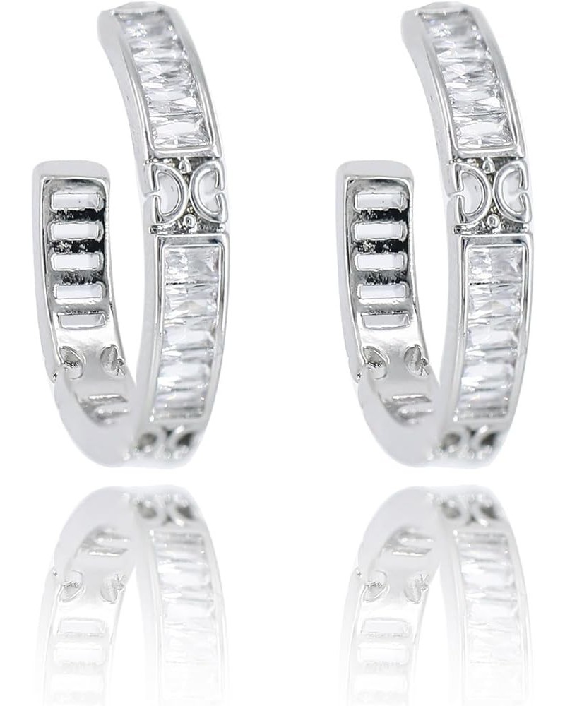 Women's and Teens' C Shaped Cubic Zirconia Cartilage Hoop Earring with 925 Sterling Silver Post 22MM White Gold $10.44 Earrings