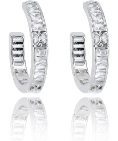 Women's and Teens' C Shaped Cubic Zirconia Cartilage Hoop Earring with 925 Sterling Silver Post 22MM White Gold $10.44 Earrings