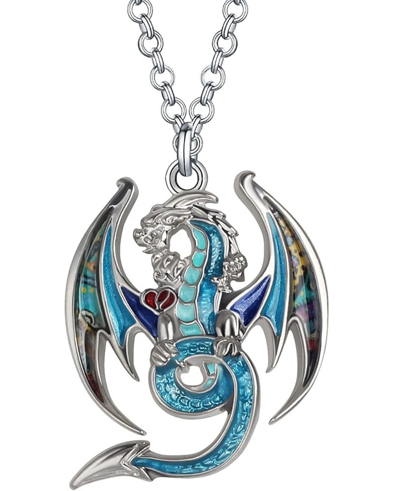 Enamel Alloy Fantasy Dragon Necklace Dinosaur Pendant Novelty Jewelry for Women Girls Festival Charms Gifts Blue $10.43 Neckl...