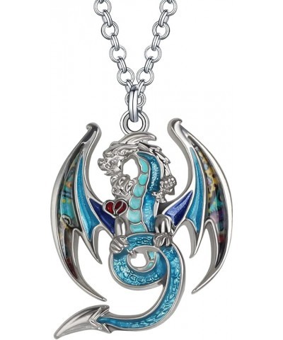 Enamel Alloy Fantasy Dragon Necklace Dinosaur Pendant Novelty Jewelry for Women Girls Festival Charms Gifts Blue $10.43 Neckl...