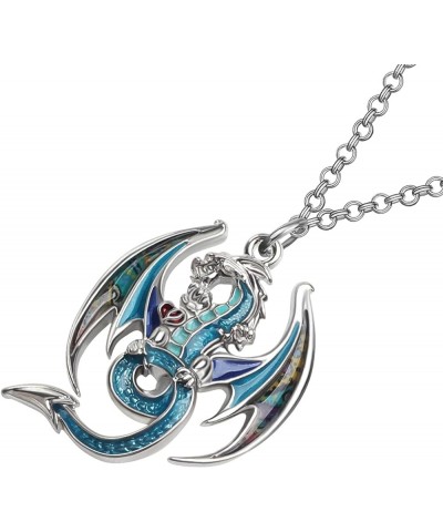 Enamel Alloy Fantasy Dragon Necklace Dinosaur Pendant Novelty Jewelry for Women Girls Festival Charms Gifts Blue $10.43 Neckl...