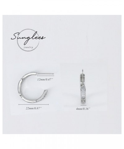 Women's and Teens' C Shaped Cubic Zirconia Cartilage Hoop Earring with 925 Sterling Silver Post 22MM White Gold $10.44 Earrings