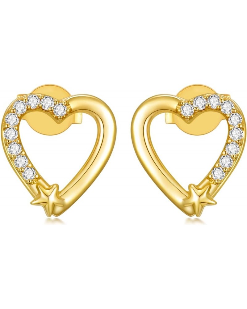 14k Real Gold Heart Stud Earrings for Women Star Cubic Zirconia Pearl Earrings Jewelry Mothers Day Birthday Gifts for Women G...