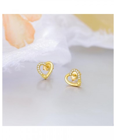 14k Real Gold Heart Stud Earrings for Women Star Cubic Zirconia Pearl Earrings Jewelry Mothers Day Birthday Gifts for Women G...