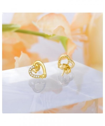 14k Real Gold Heart Stud Earrings for Women Star Cubic Zirconia Pearl Earrings Jewelry Mothers Day Birthday Gifts for Women G...