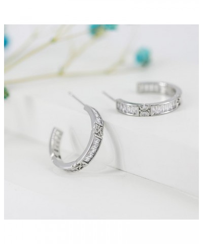 Women's and Teens' C Shaped Cubic Zirconia Cartilage Hoop Earring with 925 Sterling Silver Post 22MM White Gold $10.44 Earrings