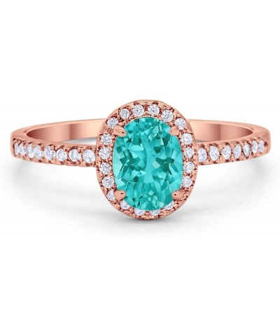 Halo Wedding Engagement Ring 925 Sterling Silver Oval Round Cubic Zirconia Rose Tone, Simulated Paraiba Tourmaline CZ $13.99 ...