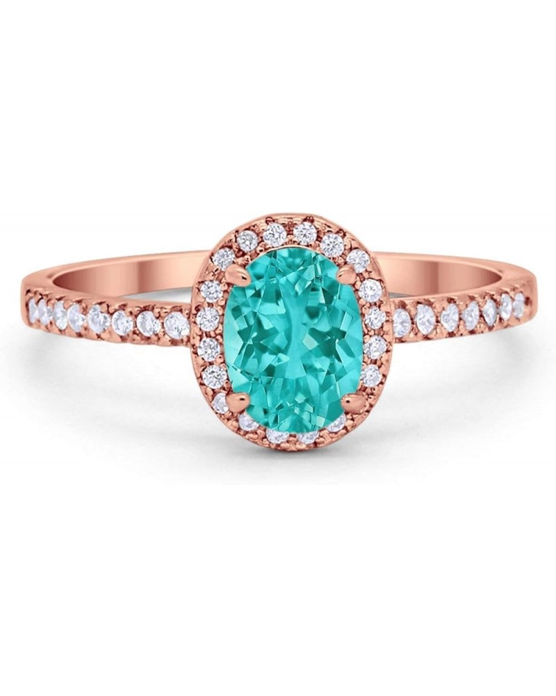 Halo Wedding Engagement Ring 925 Sterling Silver Oval Round Cubic Zirconia Rose Tone, Simulated Paraiba Tourmaline CZ $13.99 ...